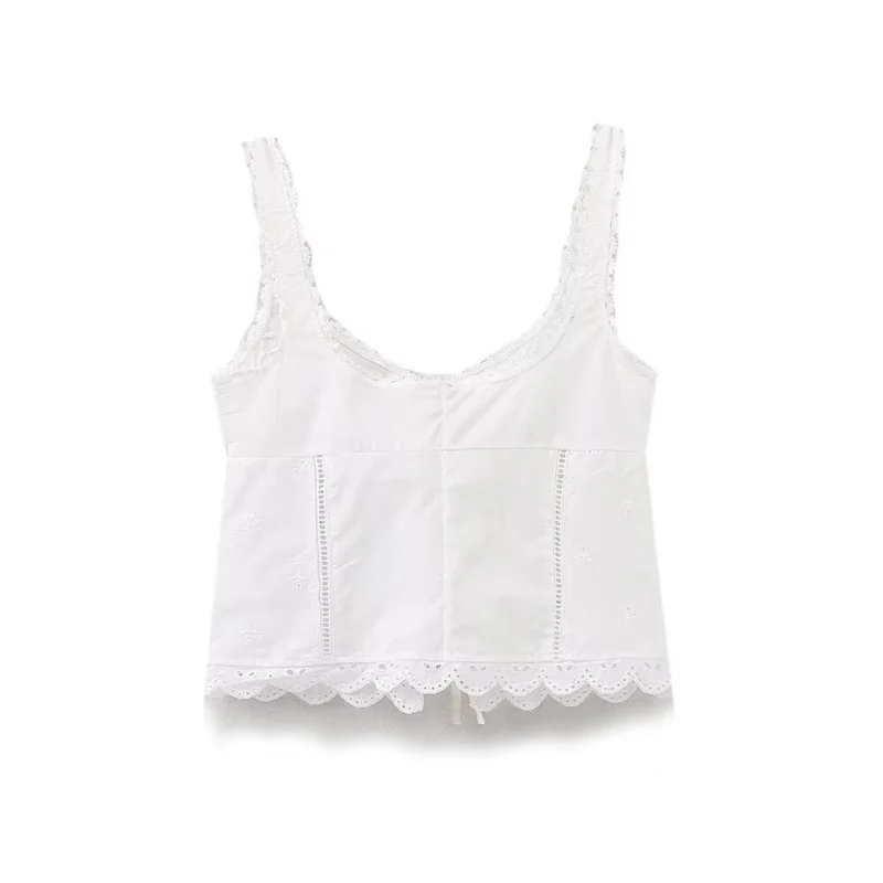 Guobioziy 2026 Summer New Women's Top White Sleeveless Embroidered Lace-Up Decorative Sexy Top Camisole Beach Vacation Sexy