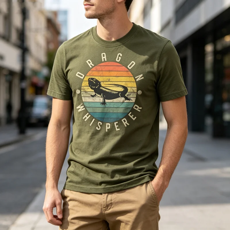 Bearded Dragon Whisperer Vintage Sunset Lizard Reptile T-Shirt Unisex T-shirt Reptile Print Mens Casual Short Sleeve Tee
