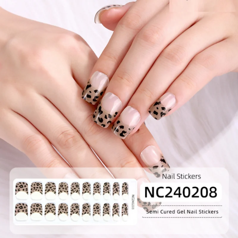 Neue 20 Streifen Leopard Semi-Herzierte Gel Nagel Wraps 60S UV Licht Nagel Aufkleber Zu Nagel Patch Drücken auf Nägel Pegatinas Para Uñas