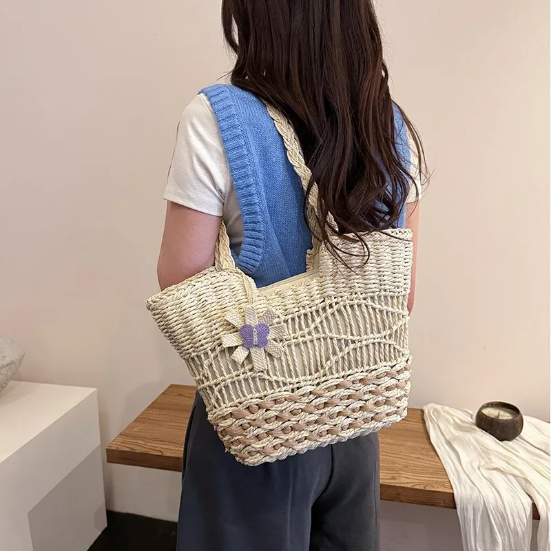

Fashionable straw bag, large-capacity handbag, shoulder bag, women’s bag, trendy, versatile, minimalist, woven bag