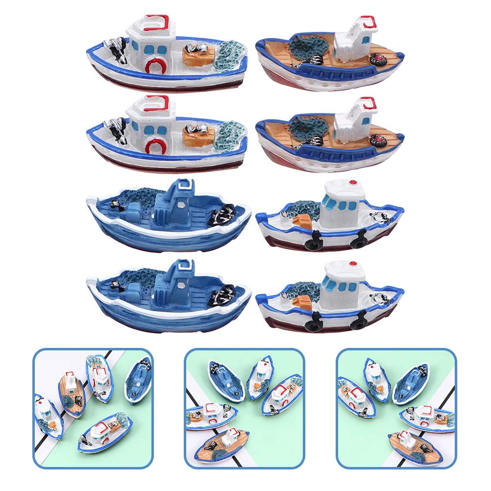 

8 Pcs Fishing Boat Landscaping Decoration Mini Beach Suite Sandbox Accessories Miniature Yatch Model Side Decors Desktop