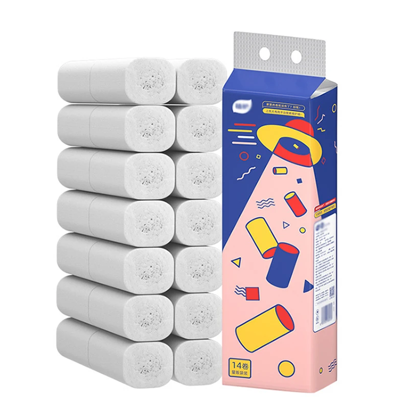 14 Rolls 4-Ply Toilet Paper Soft Coreless Roll Paper Thickened Native Wood Pulp Toilet Paper Sanitary Paper For Home Office