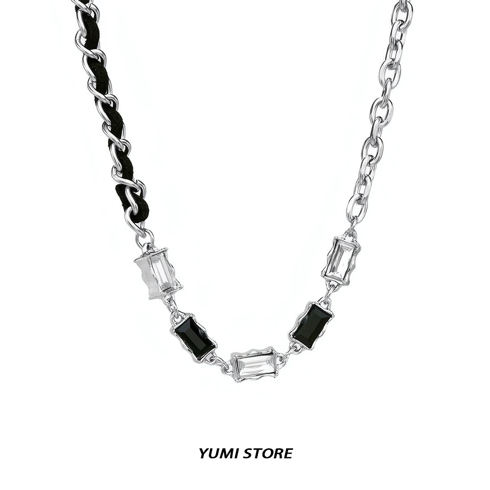 Trendy Black White Zircon Necklace For Man Woman Hip Hop Non Fading Titanium Steel Clavicle Chain Choker Luxury Couple Jewelry