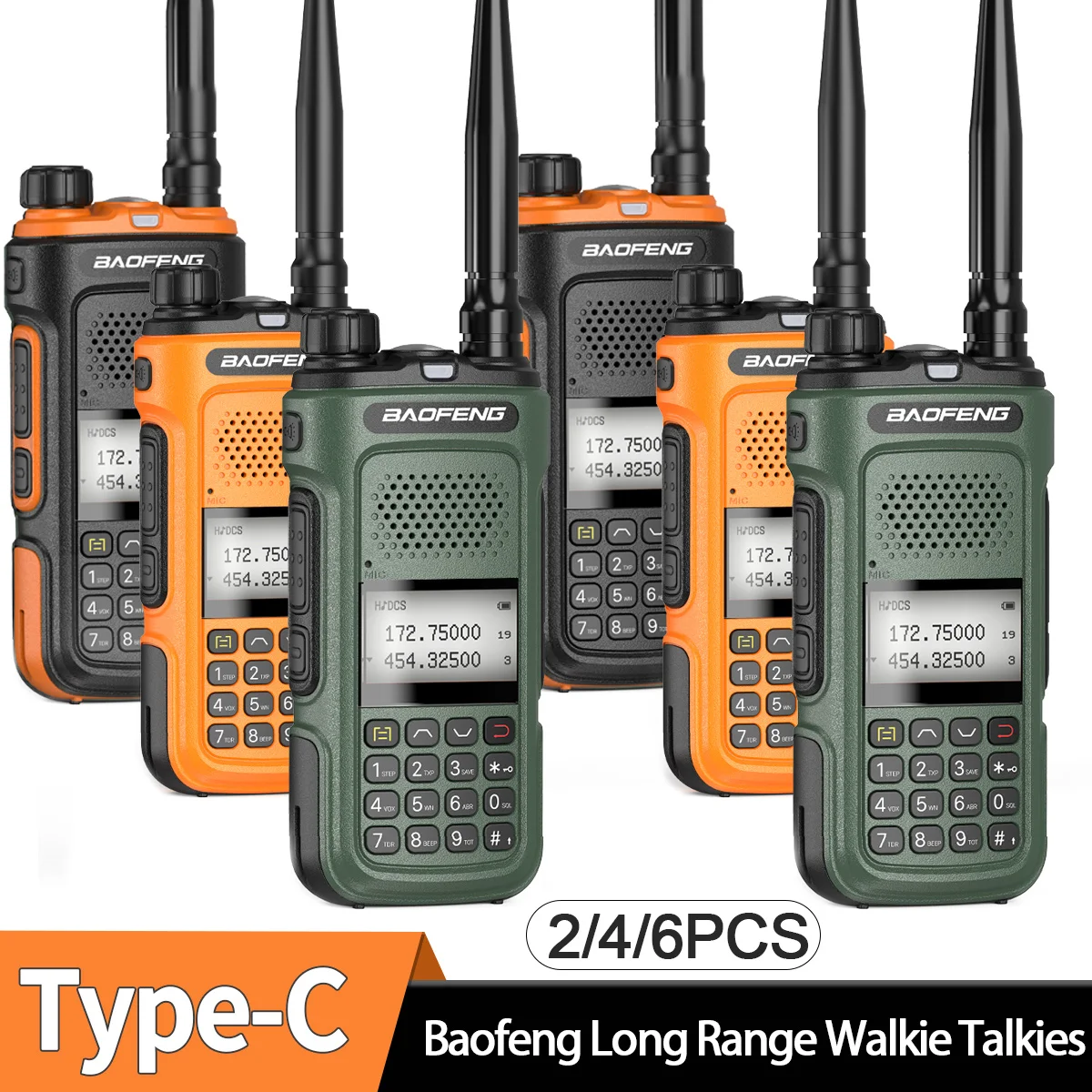 

2/4/6PCS Baofeng Walkie Talkie Long Range Two Way Radio Type-C 999CH For UV-5R BF-888S Self-driving Travelling Hunting Camping
