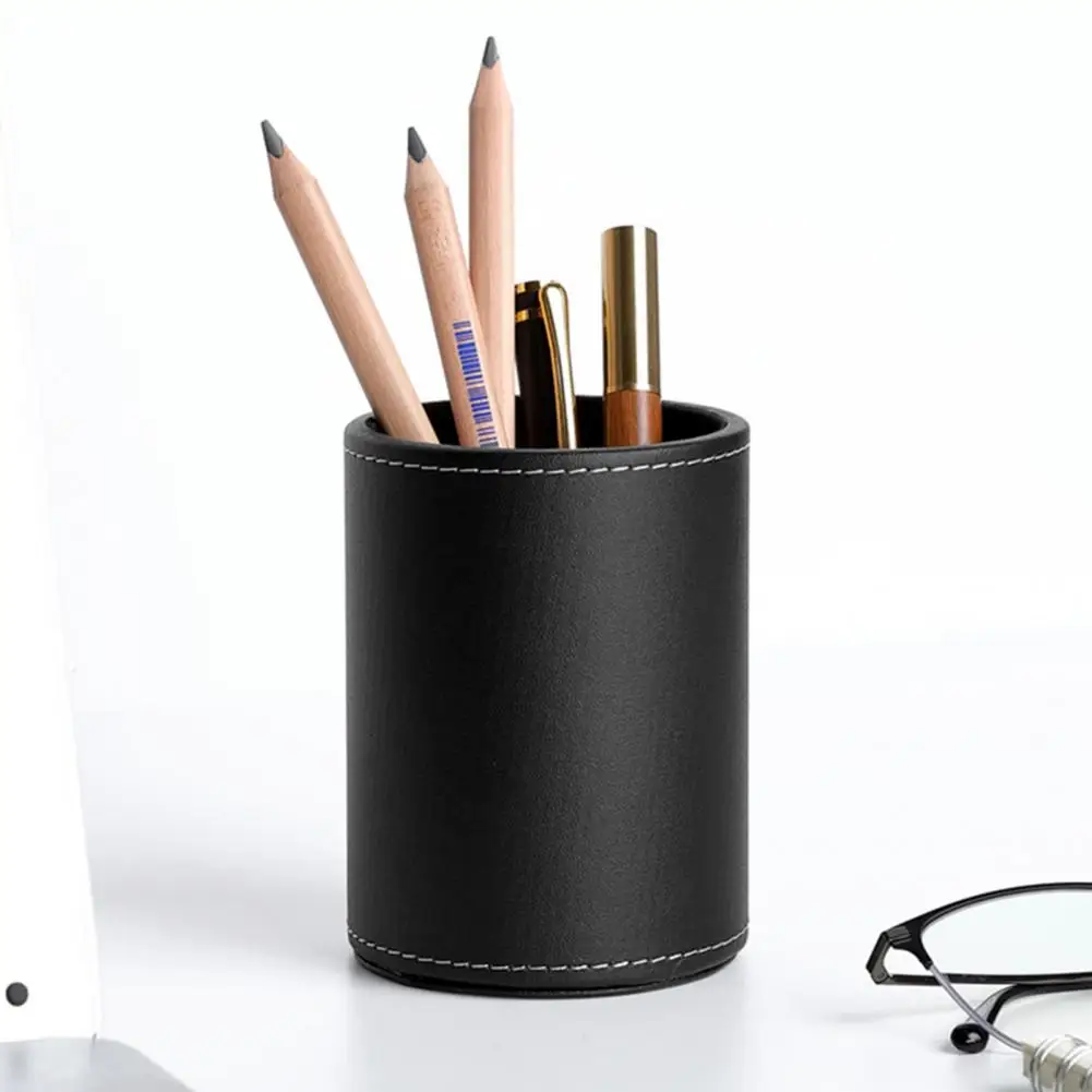 Useful Faux Leather Pen Container Wear Resistant All-Purpose Makeup Brush Pen Ruler Pencil Storage Jar Multipurpose