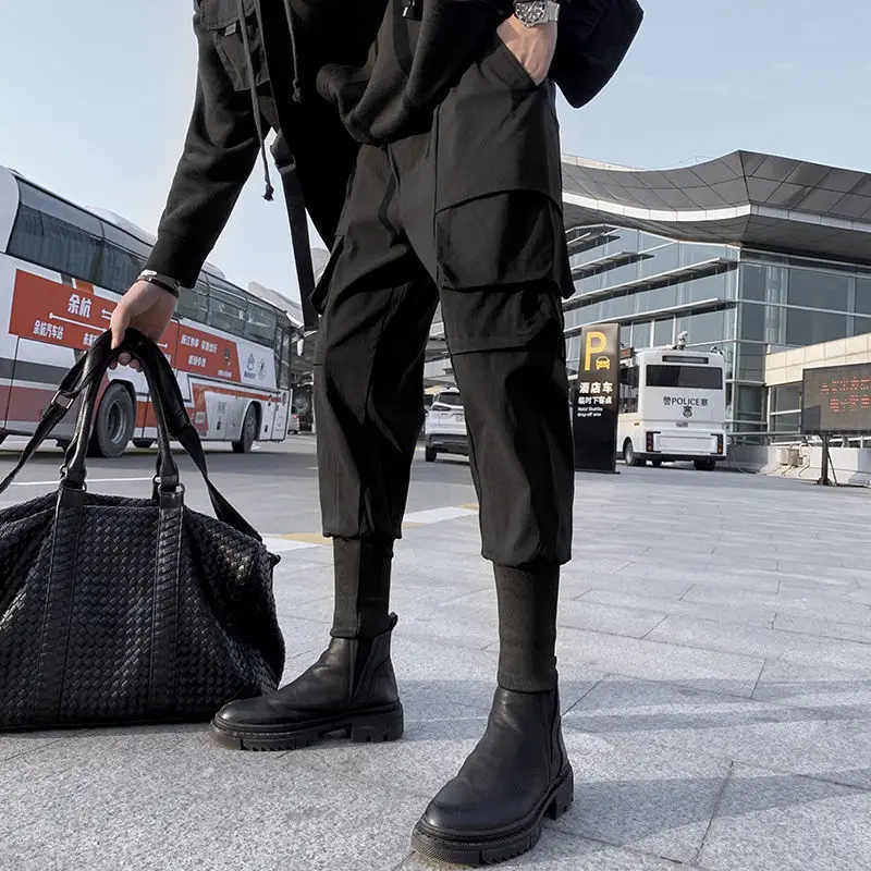 New Autumn Fashion Fashion Brand Korean Edition Spliced Work Clothes with Leggings, Harun Versatile and Handsome Casual Pants