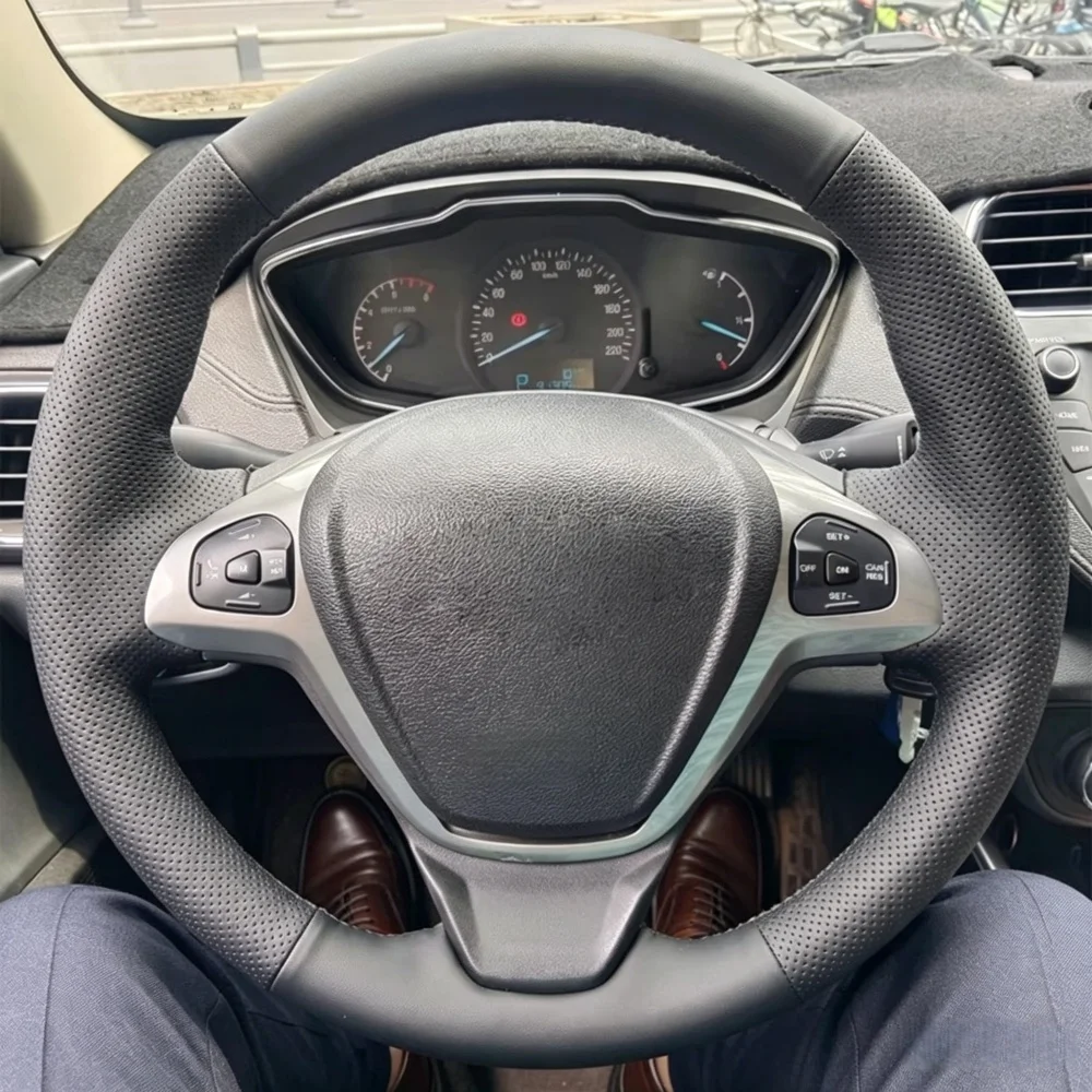 Auto-Innenzubehör Geflochtenes perforiertes Kunstleder 2008-2013 Ecosport 2013-2016 Lenkradbezug für Ford Fiesta.