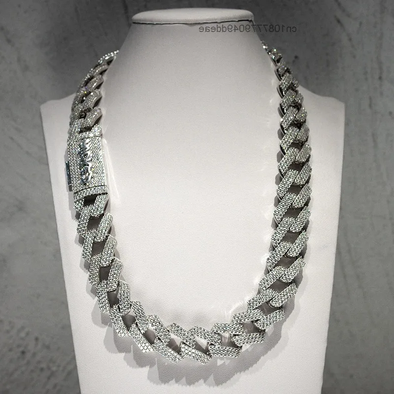 

Hip Hop Jewelry 925 Sterling Silver 18mm 3 Rows VVS Moissanite Iced Out Moissanite Cuban Link Chain