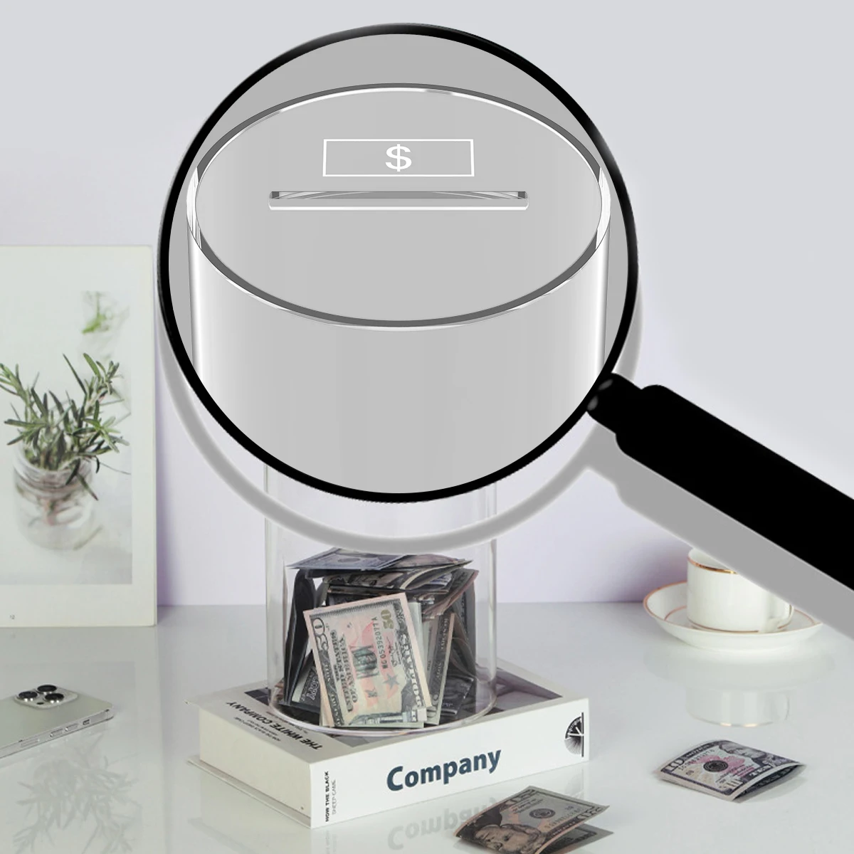 صندوق حصالة من الأكريليك الشفاف للبالغين والأطفال، صندوق توفير المال قابل لإعادة الاستخدام، فواتير العملات المعدنية، آمن للمال