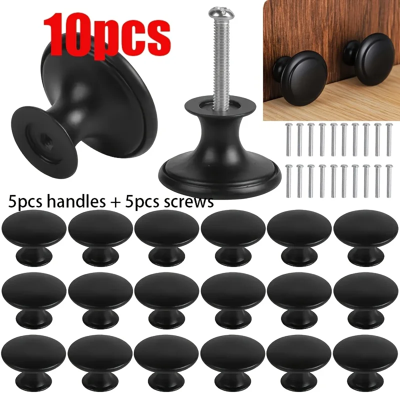 10Pcs Round Alloy Cabinet Knobs With Matching Screws Furniture Drawer Pull Handles For Kitchen Bathroom Bedroom Cabinets