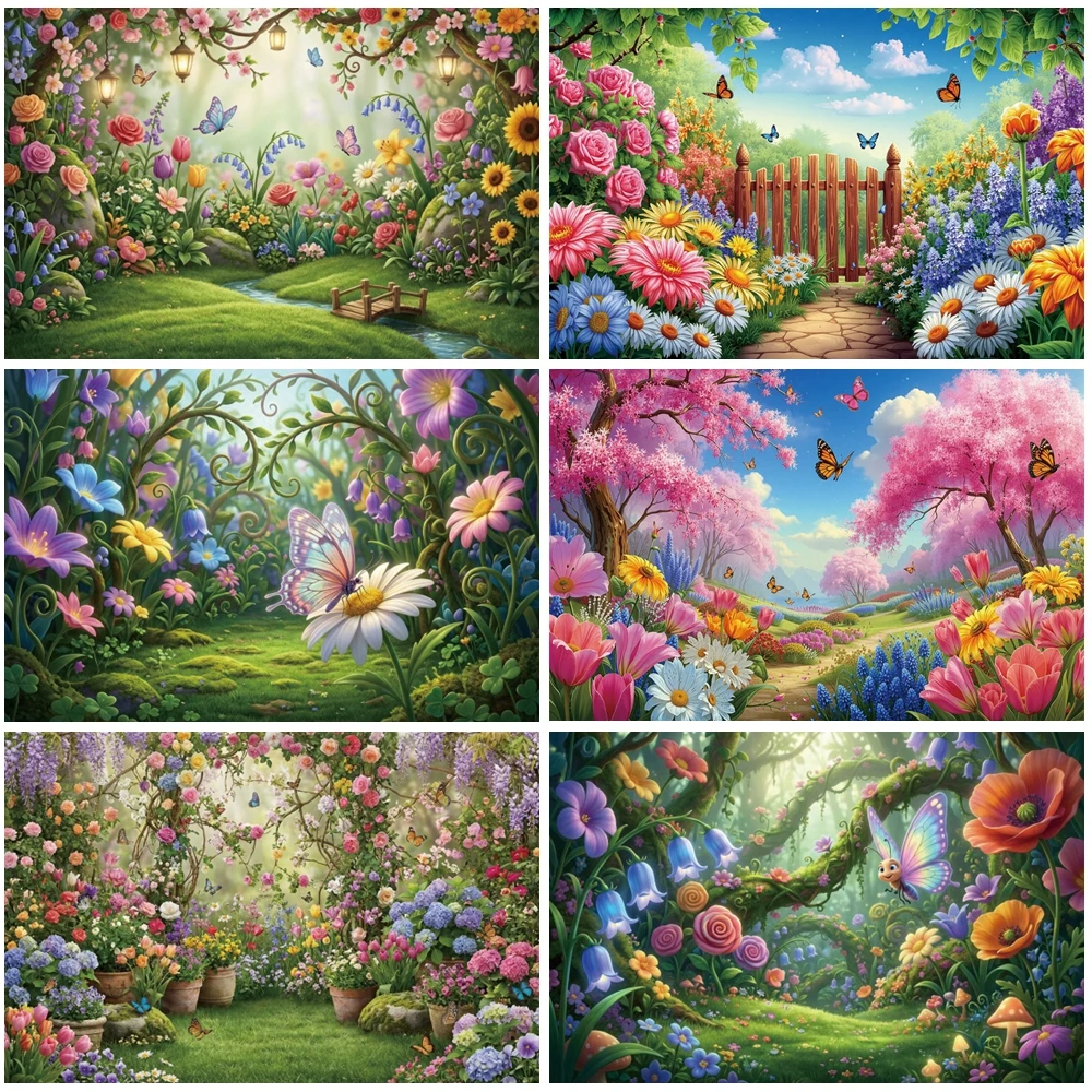 

MOON.QG Rose Flower Spring Background Photography Forest Trees Fence Backdrop Children Photozone Wedding Accessories Poster Wall