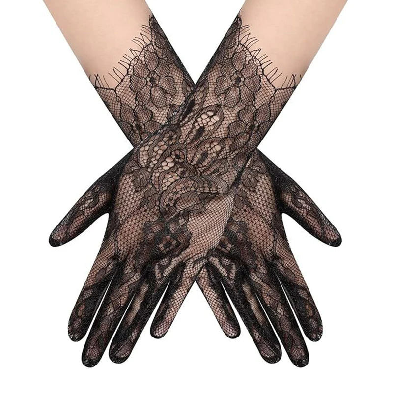 Women White Lace Thin Floral Embroidery Long Aesthetic Gloves High Quality Breathable Soft Etiquette Stage Performance