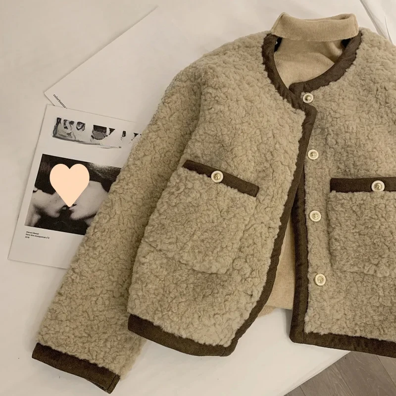 Manteau court en laine d'agneau pour femmes, manteau pour abonnés, hiver, nouveau, 2024