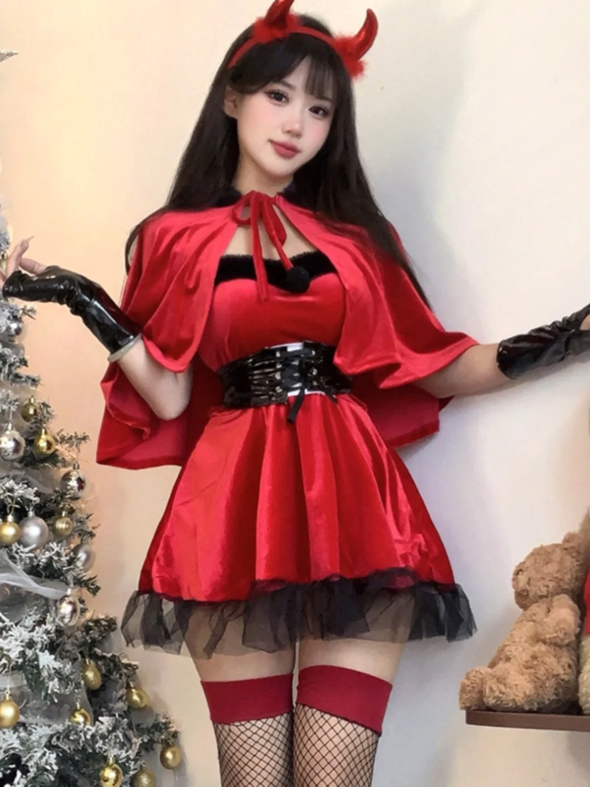 Devil Lady loween Piccolo diavolo Cosplay orm Discoteca Palcoscenico Cisas Velluto Dr Ele Costume tradizionale da donna