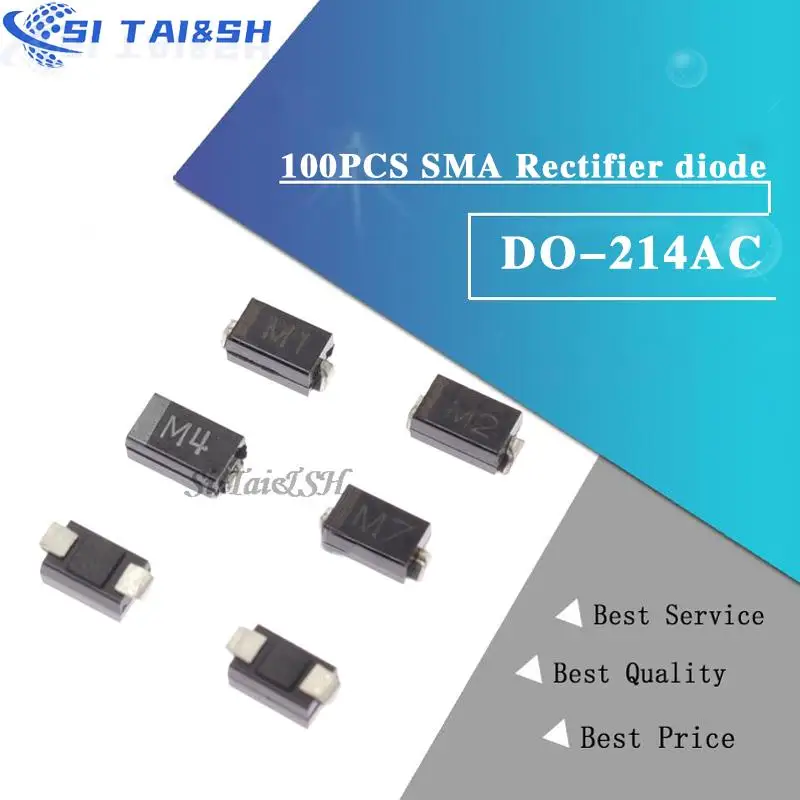 100PCS SMA Rectifier diode 1N4001 M1 1N4004 M4 1N4007 M7 FR107 RS1M FR207 RS2M HER108 US1M SF18 ES1J SF14 ES1D DO-214AC