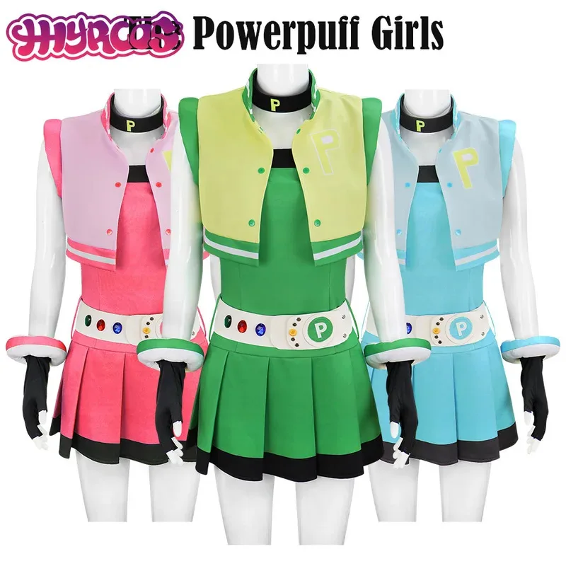 

DY2025 Косплей Костюм Для Девочек Полный Комплект Цвету Аниме Powerpuff Девушки Масло Хэллоуин Необычные Платья Костюм Пузырей Платье с Be