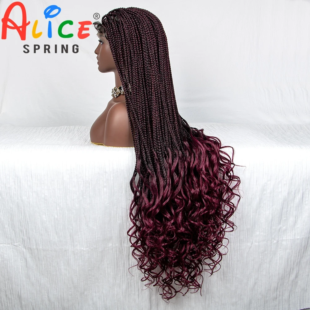 36 Inch 1B-Bug Synthetic Braided Lace Front Wig Crochet Braid Lace Wig with Baby Hair for Black Women Knotless Box Braiding Hair