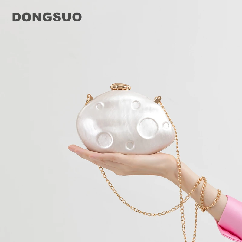 Stone shape Clutch Bag small Acrylic clutch bag women wedding evening party cute ivory pearl color purse handbag summer new 2024