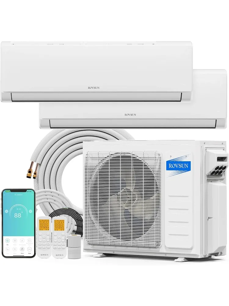 

20000 BTU Dual Zone WIFI Mini Split AC/Heating System, 20 SEER2 2 Zone 12000 + 12000 BTU Ductless Split Air Conditioner w