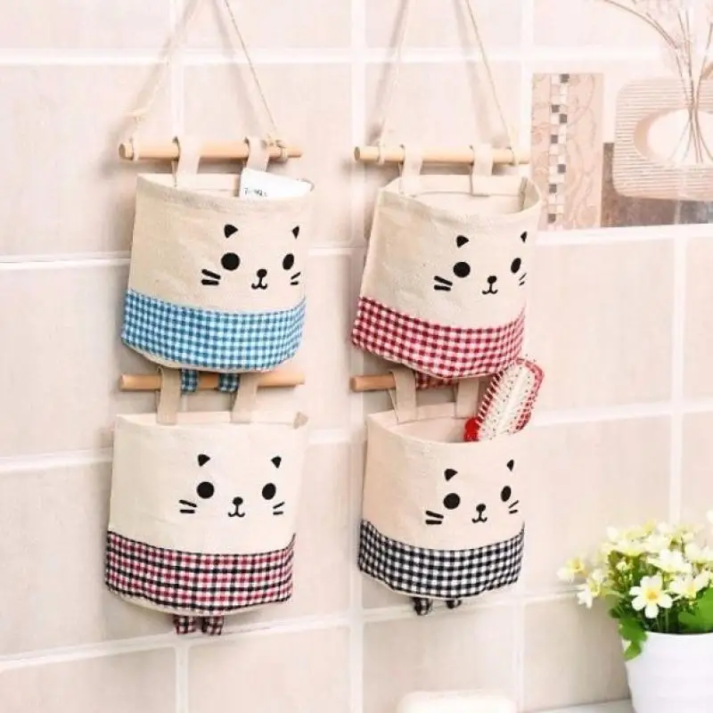 MINISO Kawaii Wall Mounted Anime Storage Bag Hanging Storage Bag Bedroom Storage Hanging Bag Adhesive Hook Provided Kids Toys