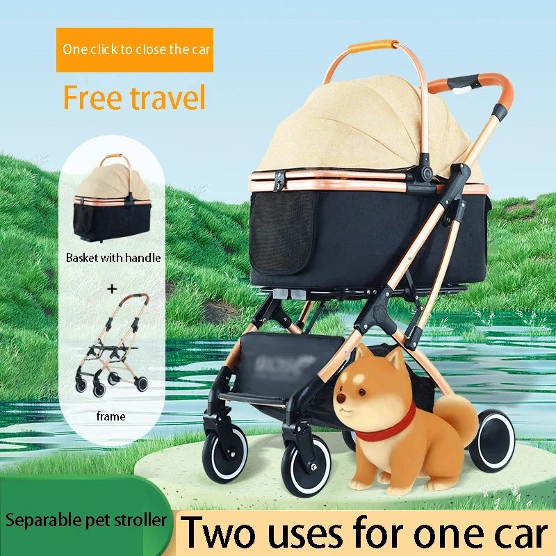 Small Medium-sized Four Wheeled Pet Cart  Split Folding Aluminum Alloy Dog Accessories Damping Traveling Shopping