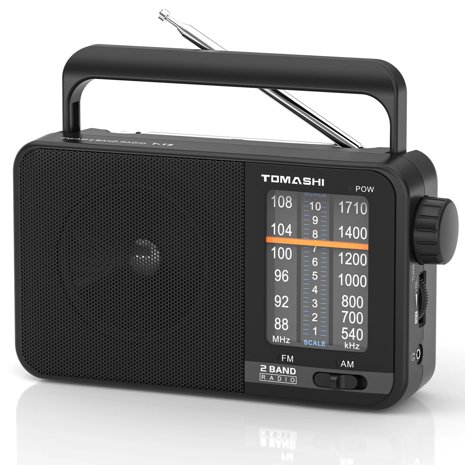 TOMASHI Portable Radio am fm, Transistor Radio with Best Reception, Large Tuning Knob, Big Speaker, Battery Operated or AC Power