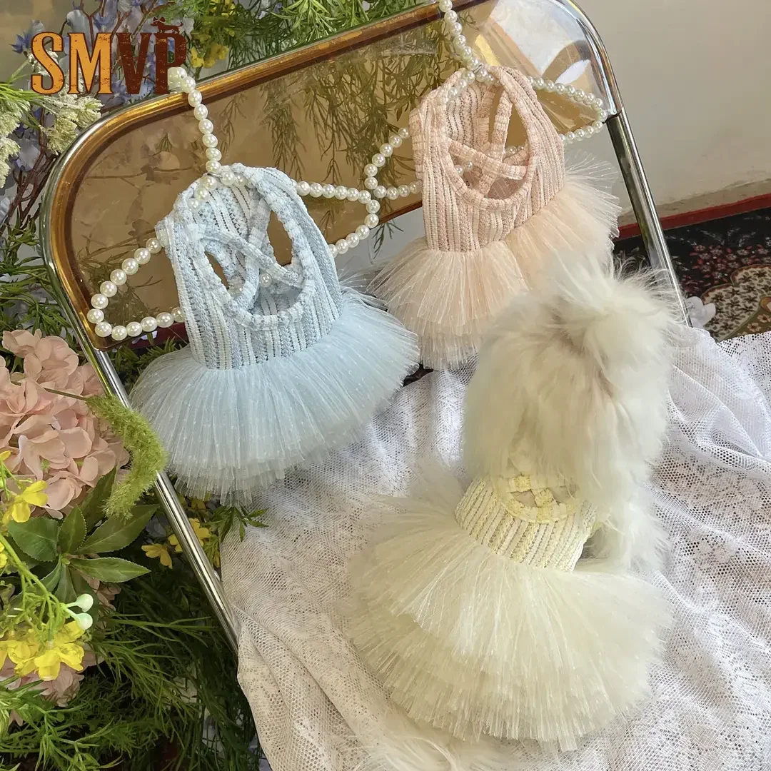 

Summer Dopamine Color Cutout Breathable Ballet Style Gauze Dress Fashionable and Elegant Kitten Small Dog Dress