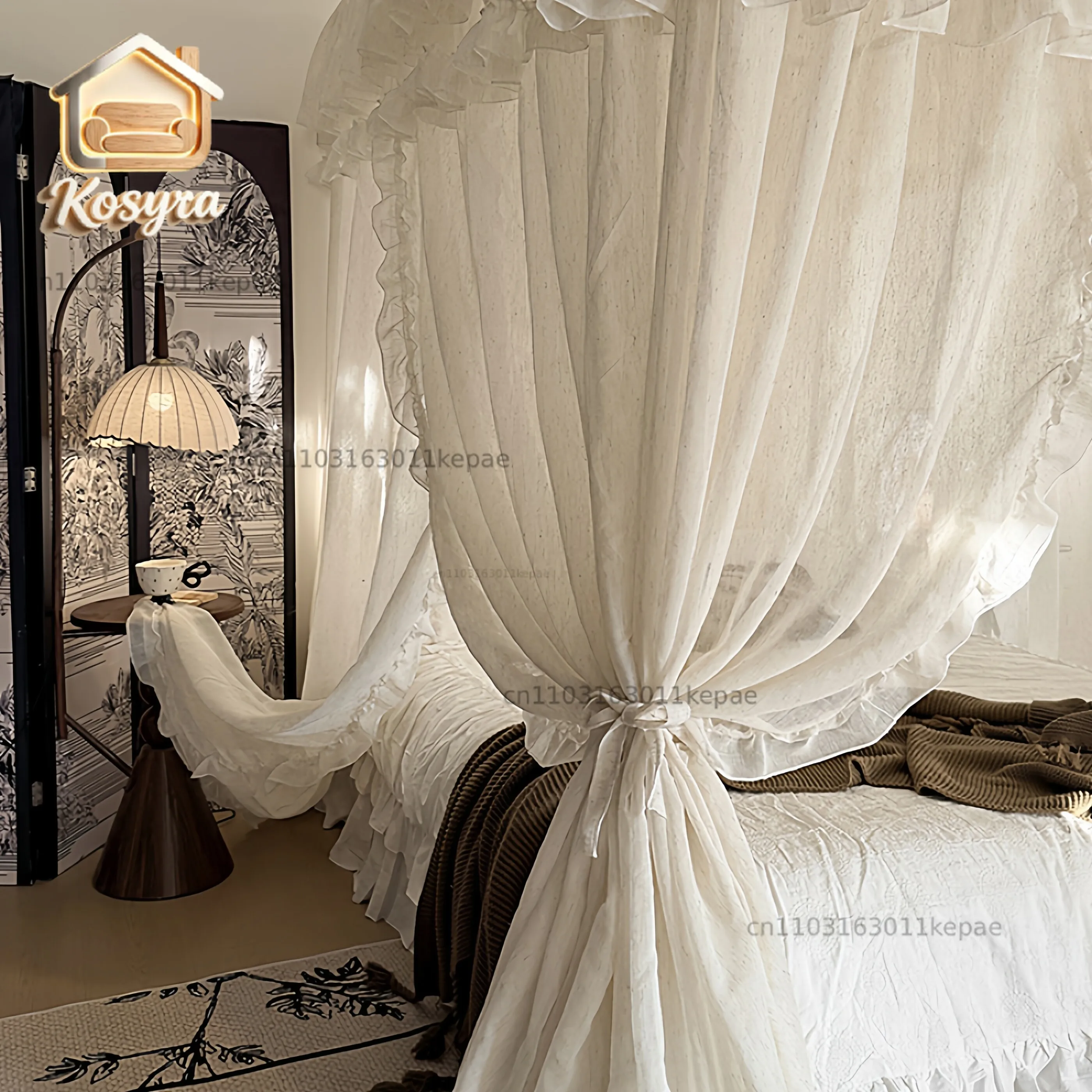 

French cotton and linen atmosphere Princess windbed mantle tent Palace B & B European floor-to-ceiling three doors shading