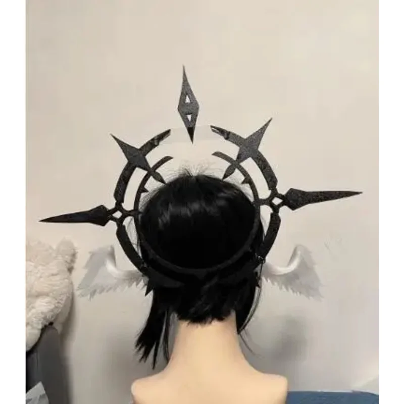 cygame-honkai-star-rail-black-sunday-robin-cosplay-prop-halo-nero-copricapo-ad-ala-bianca-carnevale-di-halloween-gioco-di-ruolo-party-outfi