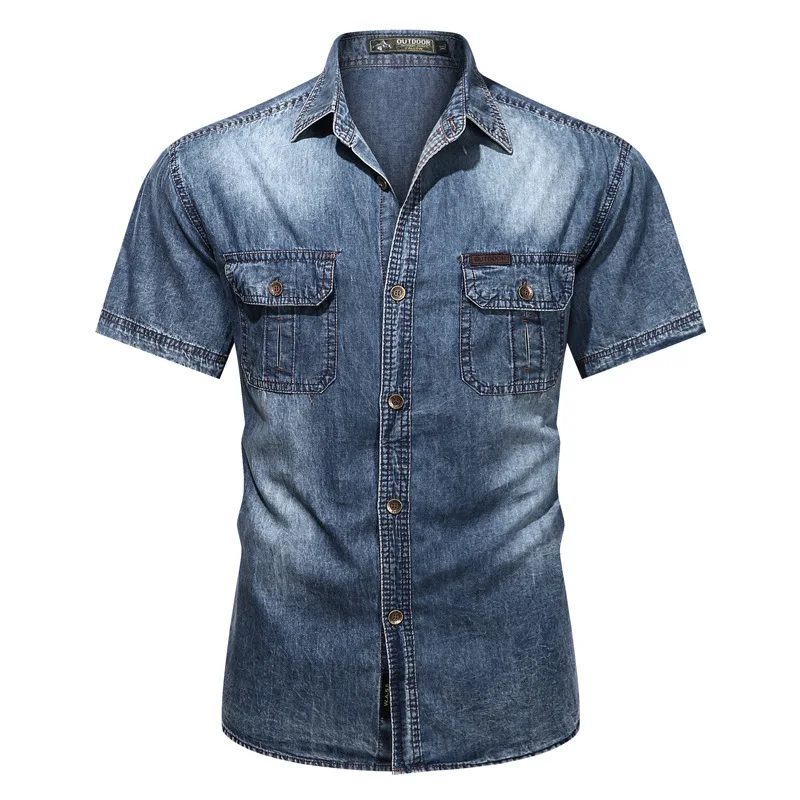 

2024 new denim shirt men short sleeve trend handsome casual shirt summer all match young casual coat