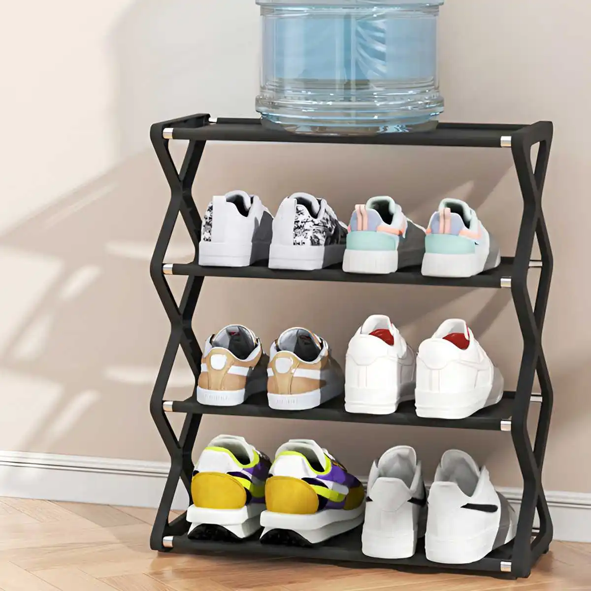 Beliebtes 4-stöckiges X-förmiges Schuhregal, Multifunktionales Staubgeschütztes Aufbewahrungsregal für Eingangsbereiche, Flure und Schlafzimmer – Detail 13