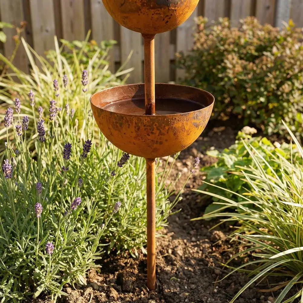 Adorno de Jardín para Exteriores, Recipiente Metálico para Pájaros, Decoración para Recolección de Agua de Lluvia, con P