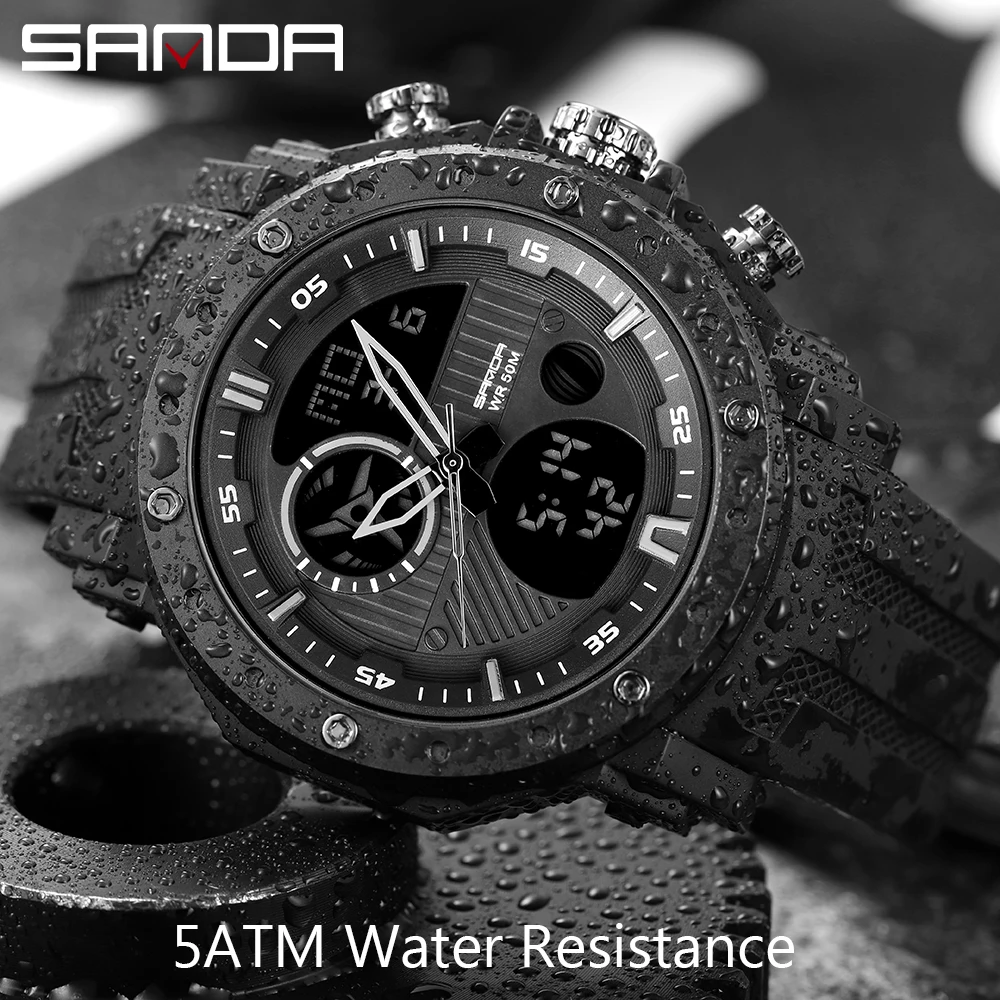 Fashion Sanda Top Brand Relogio Masculino Men Sport S Shock Military Clock Male 50m Waterproof Wristwatch Men\'s Led Quartz Watch