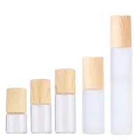 20X 50X Frascos Roll-on Delgados de Vidrio para Aceites Esenciales 1/2/3/5/10ml, Transparentes Esmerilados, con Tapa de Plástico con Aspecto de Madera, para Perfume