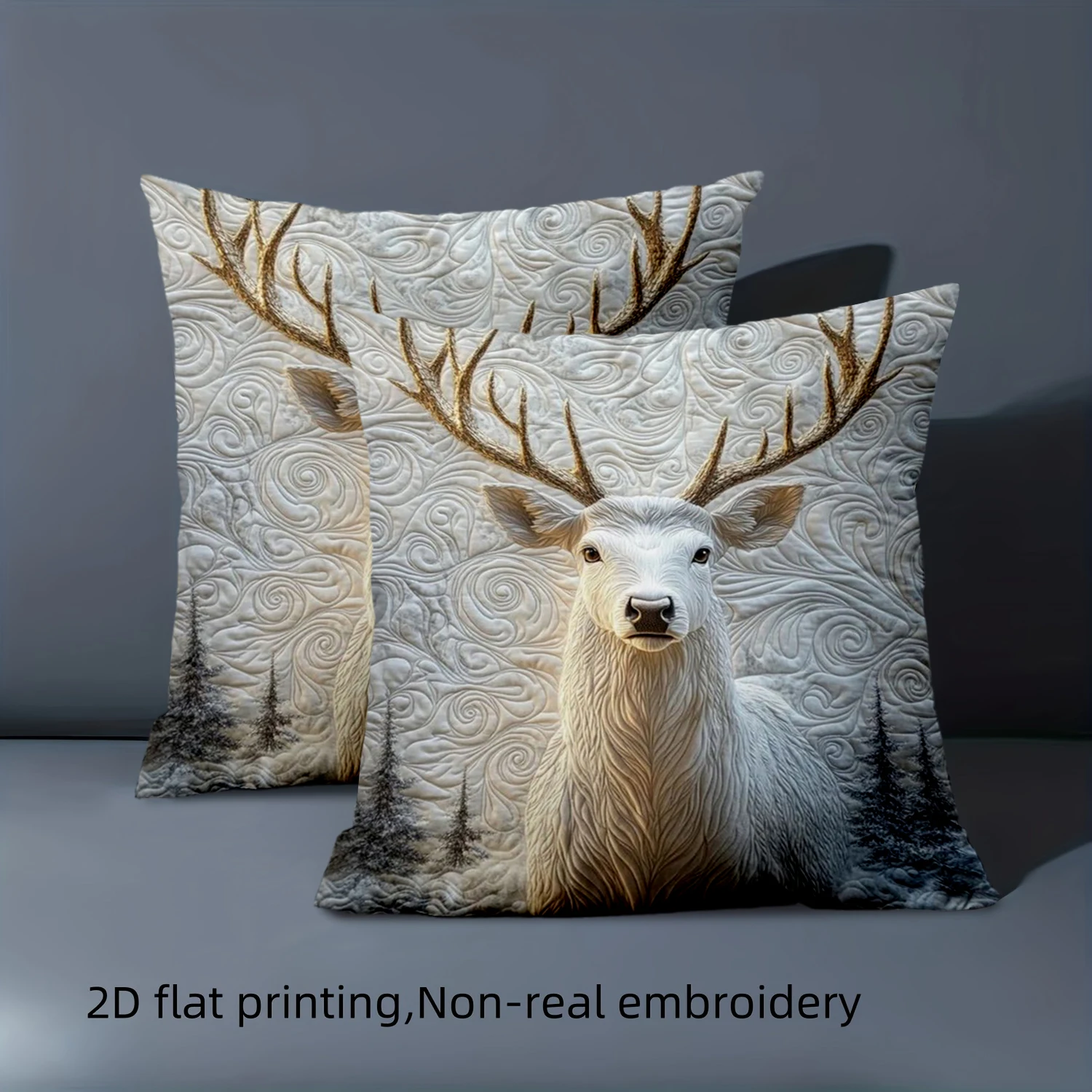 

1 наволочка с плоским 2D принтом, подушка с рисунком белого оленя, 2D плоская печать, полиэстеровая наволочка, декоративная наволочка для дивана