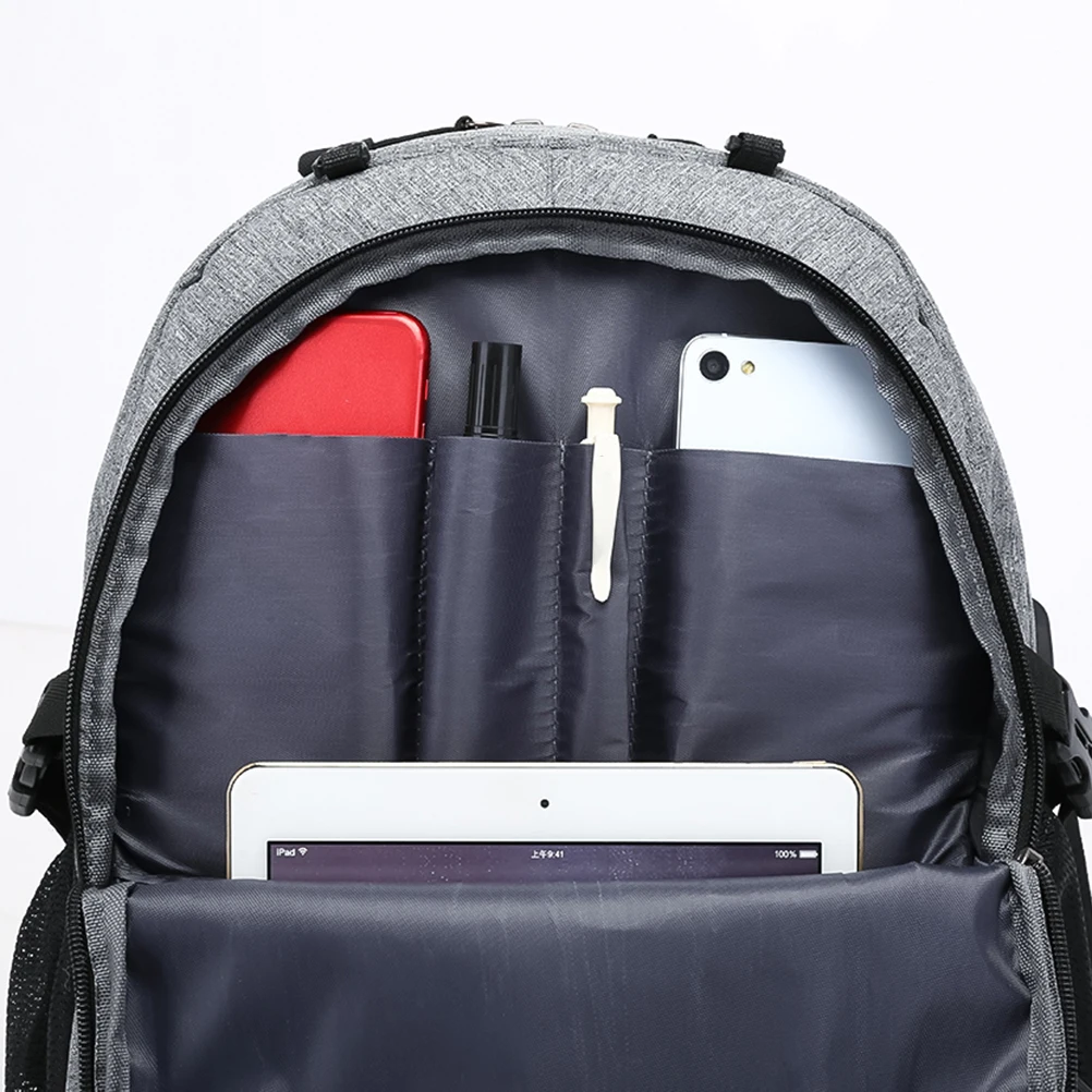 

1pc Oxford Cloth Large Capacity Backpack Usb Charging Basketball Storage Net Football Buckle Laptop Bag Travel Work Grey
