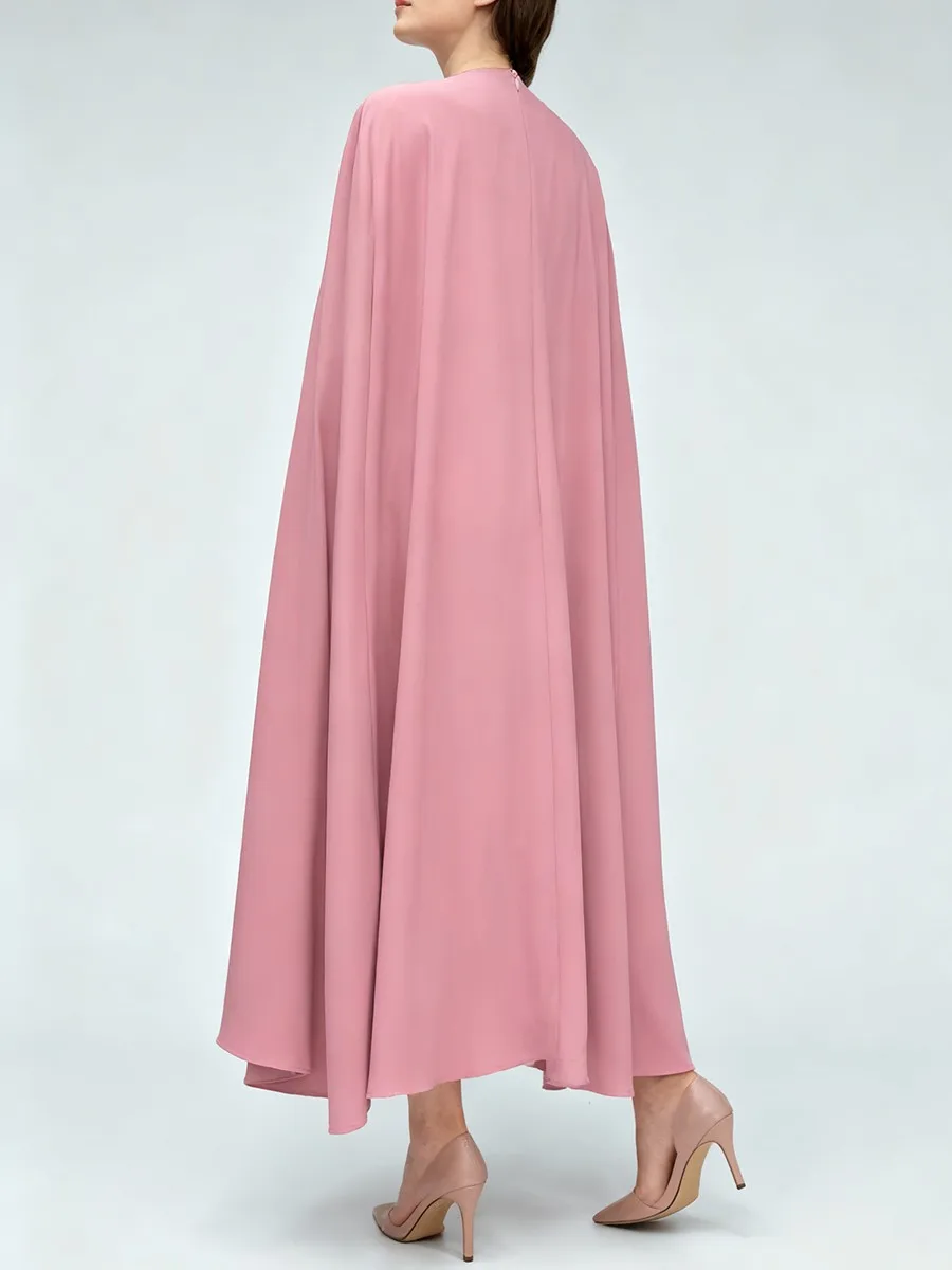 TWOTWINSTYLE Solid Loose Spliced Bead Temperament Long Dresses for Women Round Neck Sleeveless Elegant Dress Female Clothing New