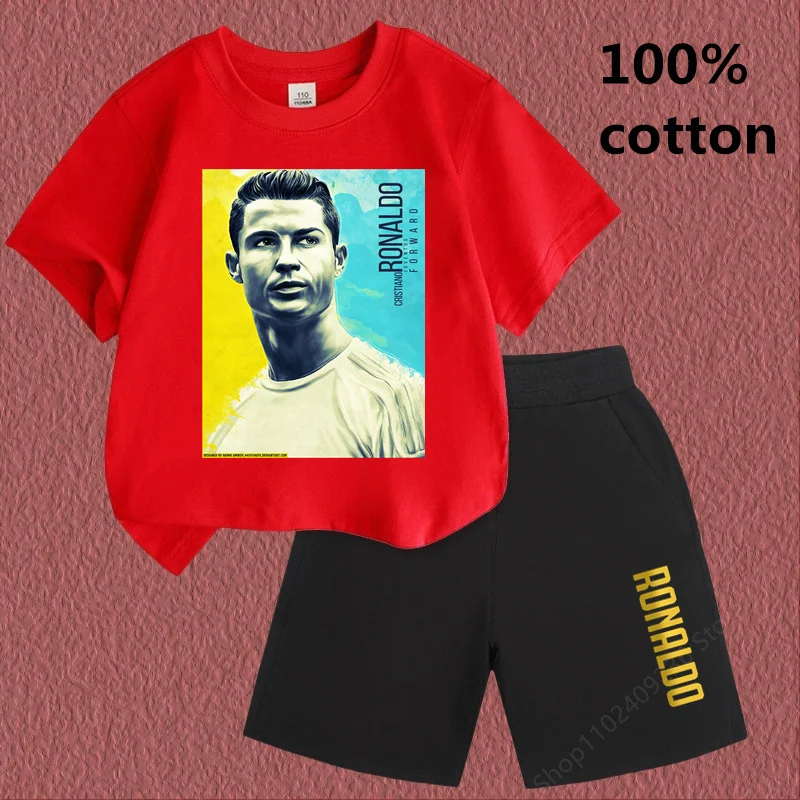 Ronaldo Children Summer Casual Short-sleeved Personalized Messi T-shirt Boy Clothing Boys and Girls Football Fan T-shirt Suit