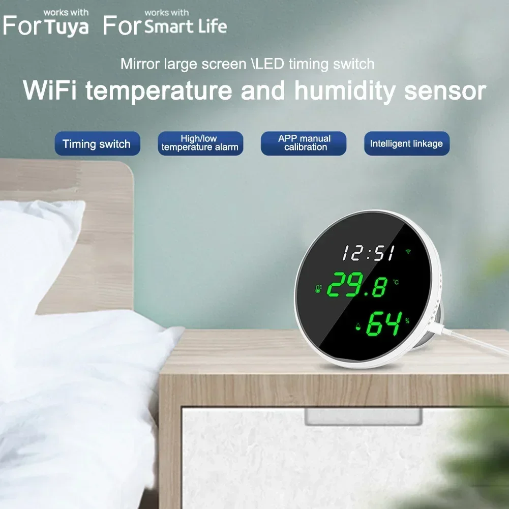 For Tuya WiFi Temperature Humidity Sensor DC5V/1A Smart Indoor Hygrometer Thermometer With LCD Display Backlight