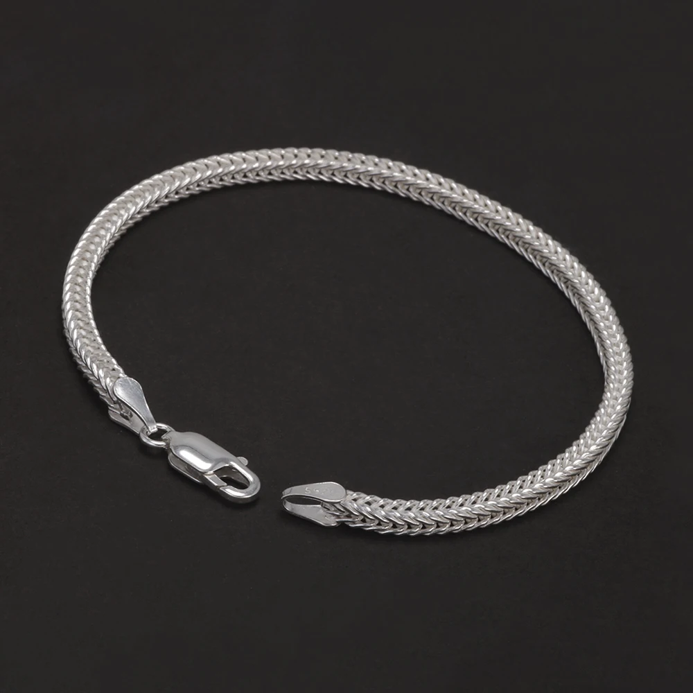 2.8mm 925 Sterling Silver Fox Tail Chain Bracelet for Men Women