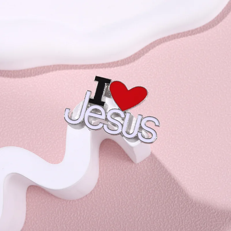 Custom I Love Jesus Enamel Pins Heart Christian Love Faith Accessories Metal Brooches Lapel Badges Backpack Clothes Jewelry Gift