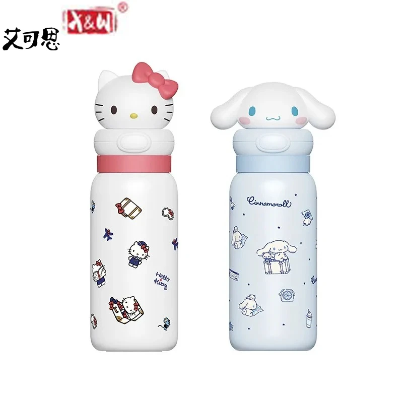 

X & W Sanrio термос из нержавеющей стали 316, мультяшные соломенные чашки с подъемной веревкой, портативная детская бутылка для воды Hello Kitty Kuromi