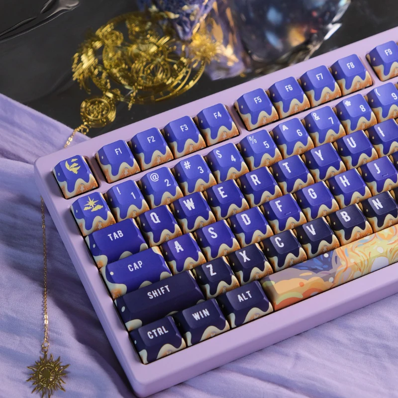 

143-Keys Purple Gradient Keycap-Undersea Starry Sky Theme Kca Height PBT Five-Sided Sublimation For Mechanical Keyboard