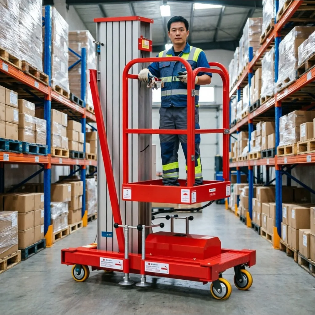 Aluminum Lift Platform Single Mast Lightweight Anti-corrosion Alloy Emergency Stop Button  Interior Ceiling Maintenance Lifter