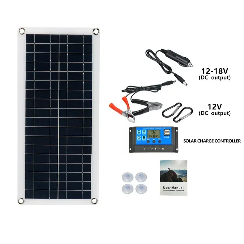 20-1000W Solar Panel 12V Solar Cell 10A-100A Controller Solar Plate Kit For Phone RV Car Caravan Home Camping Outdoor Battery