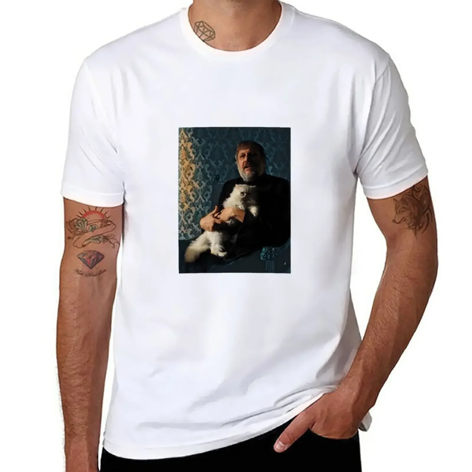 Slavoj Zizek with Cat - stylized T-Shirt new edition customs design your own shirts graphic tees mens graphic t-shirts funny