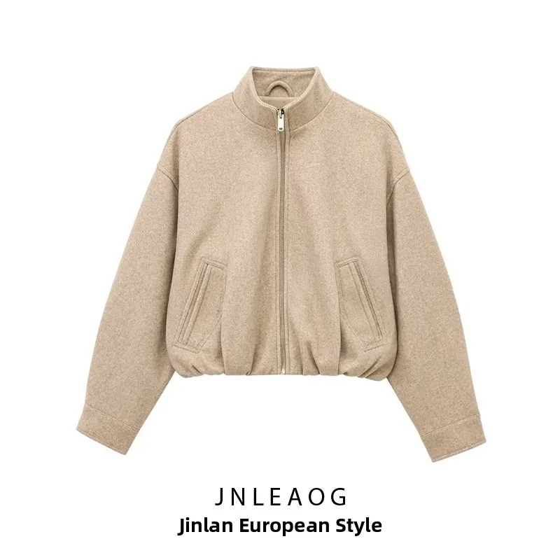JNLEAOG Soft Pilot Jacket Women's Fashion Design New Style 3046026 Short Outerwear Polyester Long Sleeve High Collar Zipper