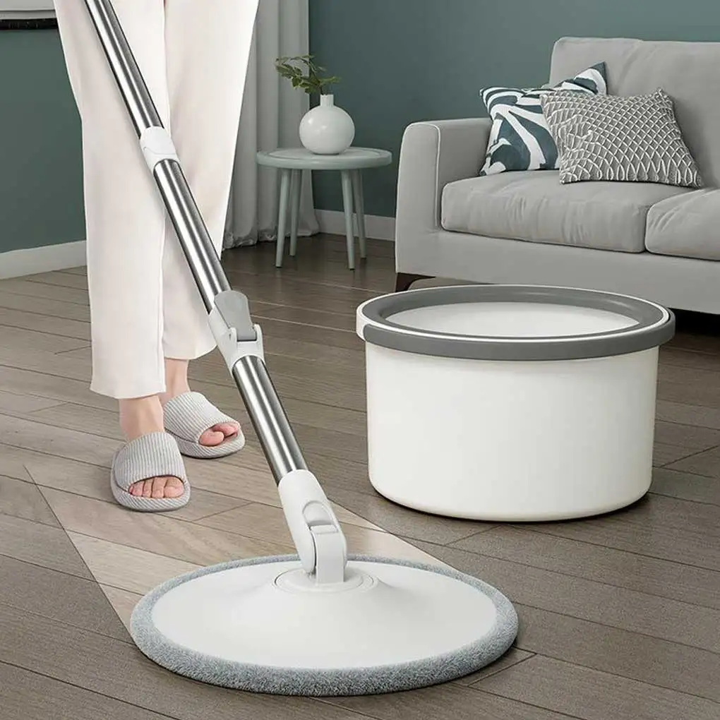 Detachable Mops with Bucket Dust Water Absorbent Floor Tiles Multi-functional Cleaning Tool for Household Living Room 2 Heads