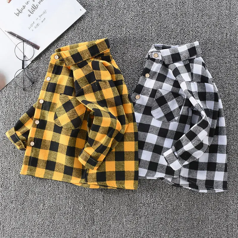 

New Boys Long Sleeve Classic Plaid Lapel Shirts Tops with Pocket Spring Autumn Baby Boy Casual Shirt Kids Clothing For 1-7Y