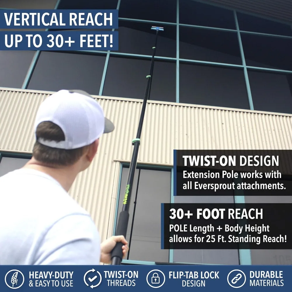 عمود تمديد تلسكوبي 7 إلى 24 قدمًا (30 قدمًا تصلًا) |   ألومنيوم قوي شديد التحمل |   آلية قفل فليب تبويب سهلة